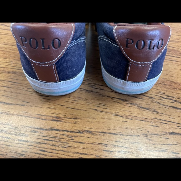 Mens 9.5 Polo Ralph Lauren Blue Canvas Shoes Sneaker with Leather Laces - Picture 5 of 7